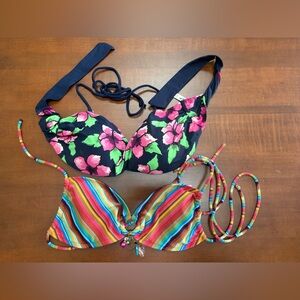 Floral and Striped Bikini tops size large